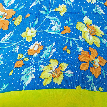 Sanskriti Vintage Sarees Blue Pure Crepe Silk Printed Sari 5+yd Craft Fabric