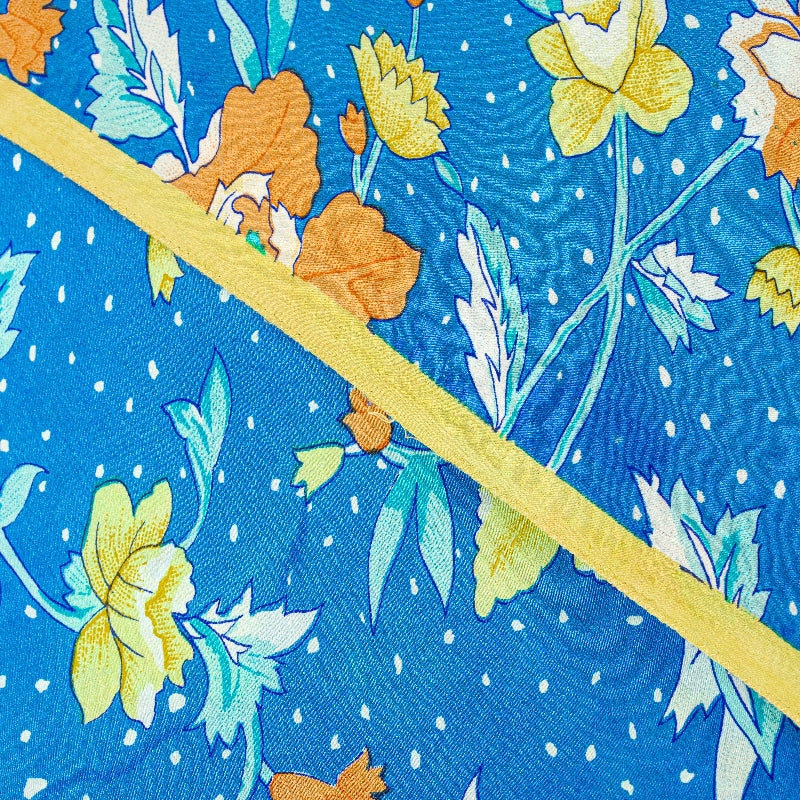 Sanskriti Vintage Sarees Blue Pure Crepe Silk Printed Sari 5+yd Craft Fabric