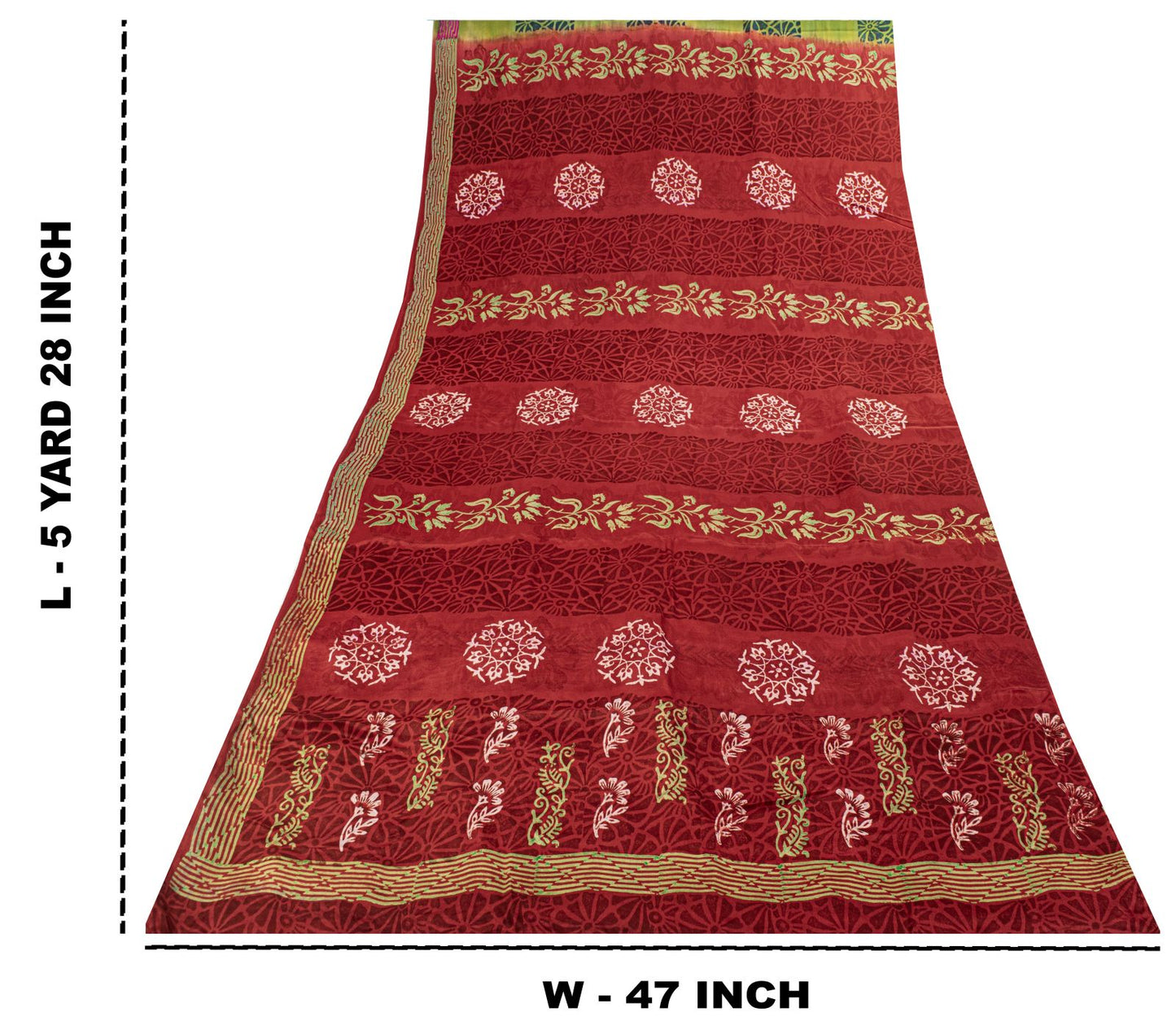 Sanskriti Vintage Saree Dark Red Pure Crepe Floral Printed Sari 5.5+Yard Fabric