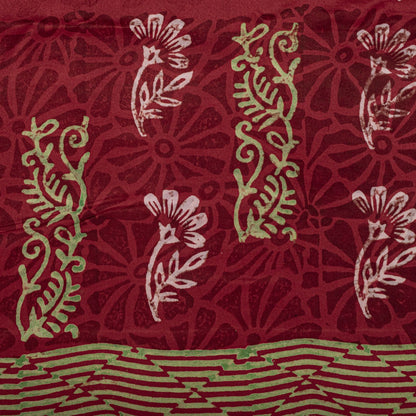 Sanskriti Vintage Saree Dark Red Pure Crepe Floral Printed Sari 5.5+Yard Fabric