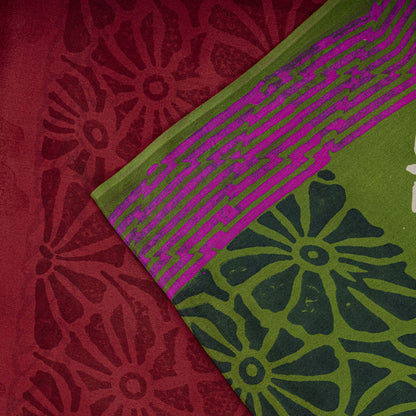 Sanskriti Vintage Saree Dark Red Pure Crepe Floral Printed Sari 5.5+Yard Fabric