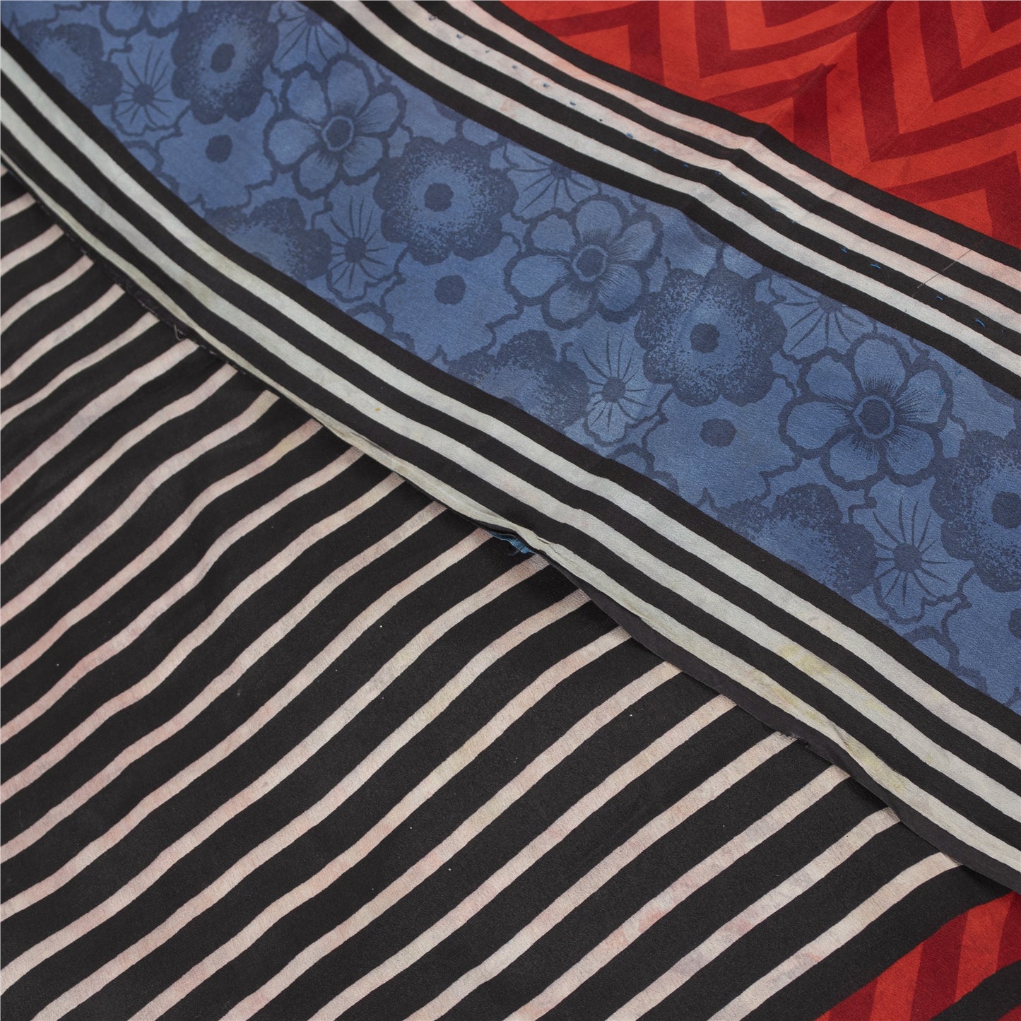 Sanskriti Vintage Sarees Green Pure Crepe Silk Printed Sari 6+yd Craft Fabric