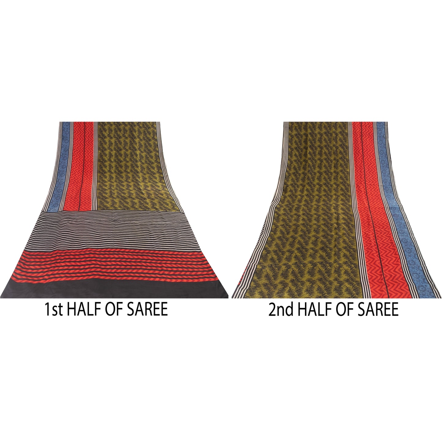 Sanskriti Vintage Sarees Green Pure Crepe Silk Printed Sari 6+yd Craft Fabric