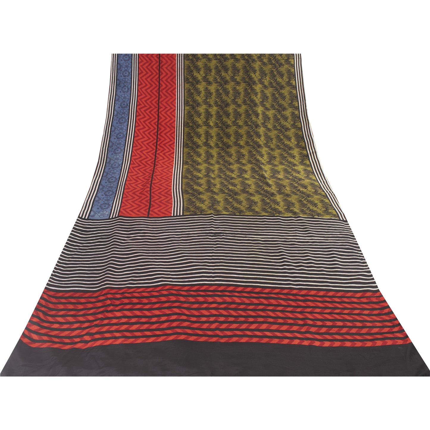 Sanskriti Vintage Sarees Green Pure Crepe Silk Printed Sari 6+yd Craft Fabric