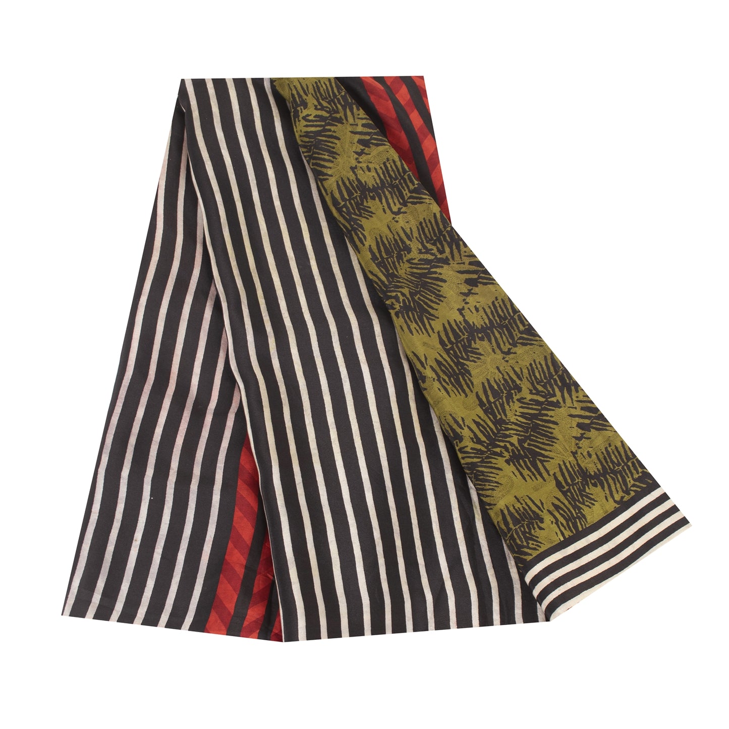 Sanskriti Vintage Sarees Green Pure Crepe Silk Printed Sari 6+yd Craft Fabric