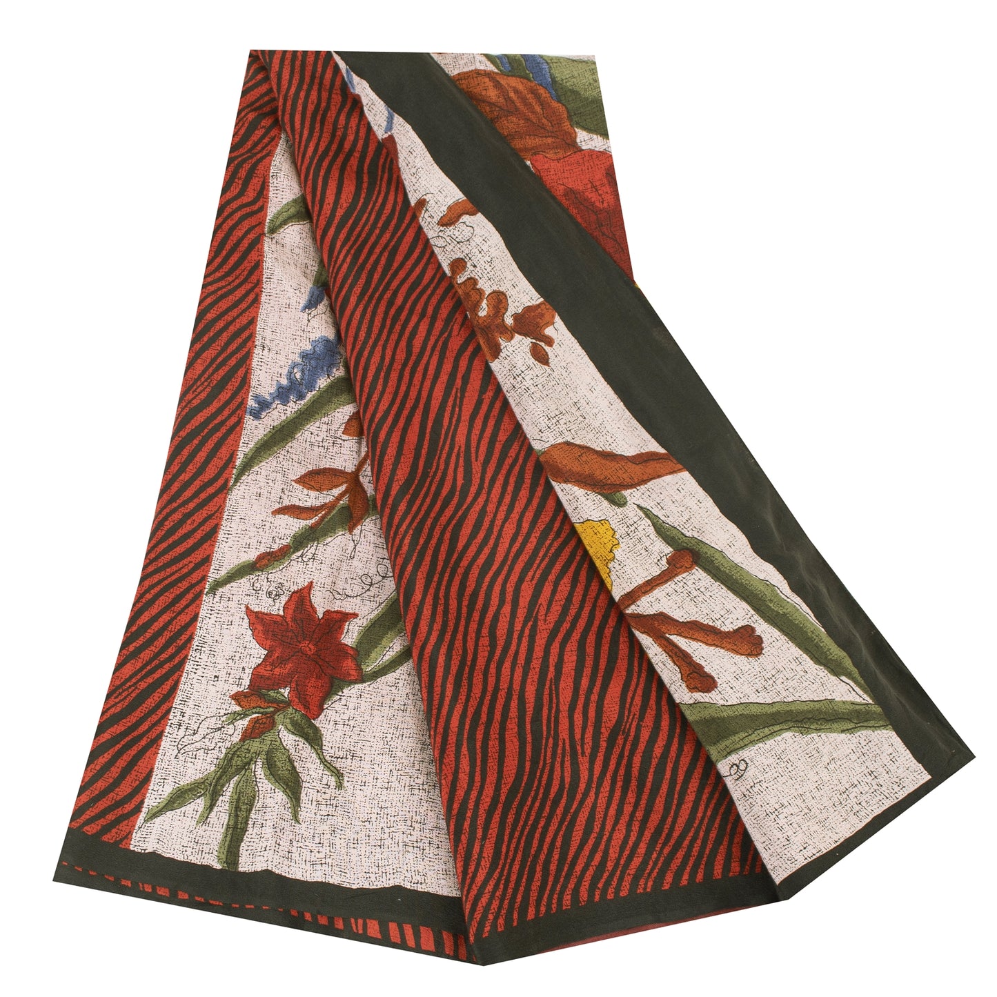 Sanskriti Vintage Sarees Ivory & Orange Pure Crepe Print Sari 5+yd Craft Fabric