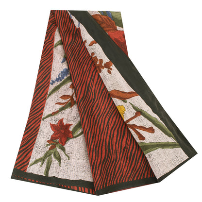 Sanskriti Vintage Sarees Ivory & Orange Pure Crepe Print Sari 5+yd Craft Fabric