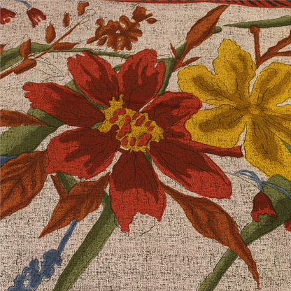 Sanskriti Vintage Sarees Ivory & Orange Pure Crepe Print Sari 5+yd Craft Fabric