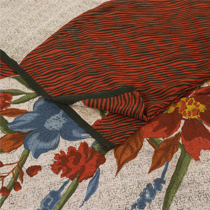 Sanskriti Vintage Sarees Ivory & Orange Pure Crepe Print Sari 5+yd Craft Fabric