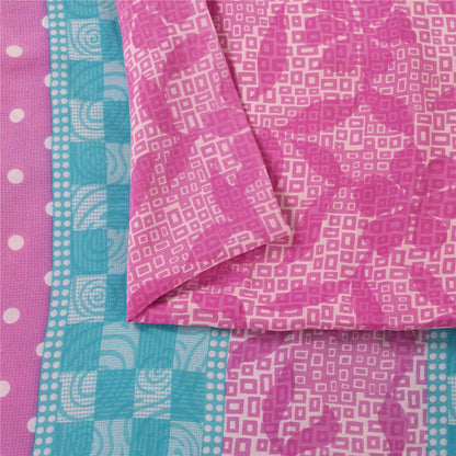 Sanskriti Vintage Sarees Pink 100%Pure Crepe Silk Printed Sari 5+yd Craft Fabric