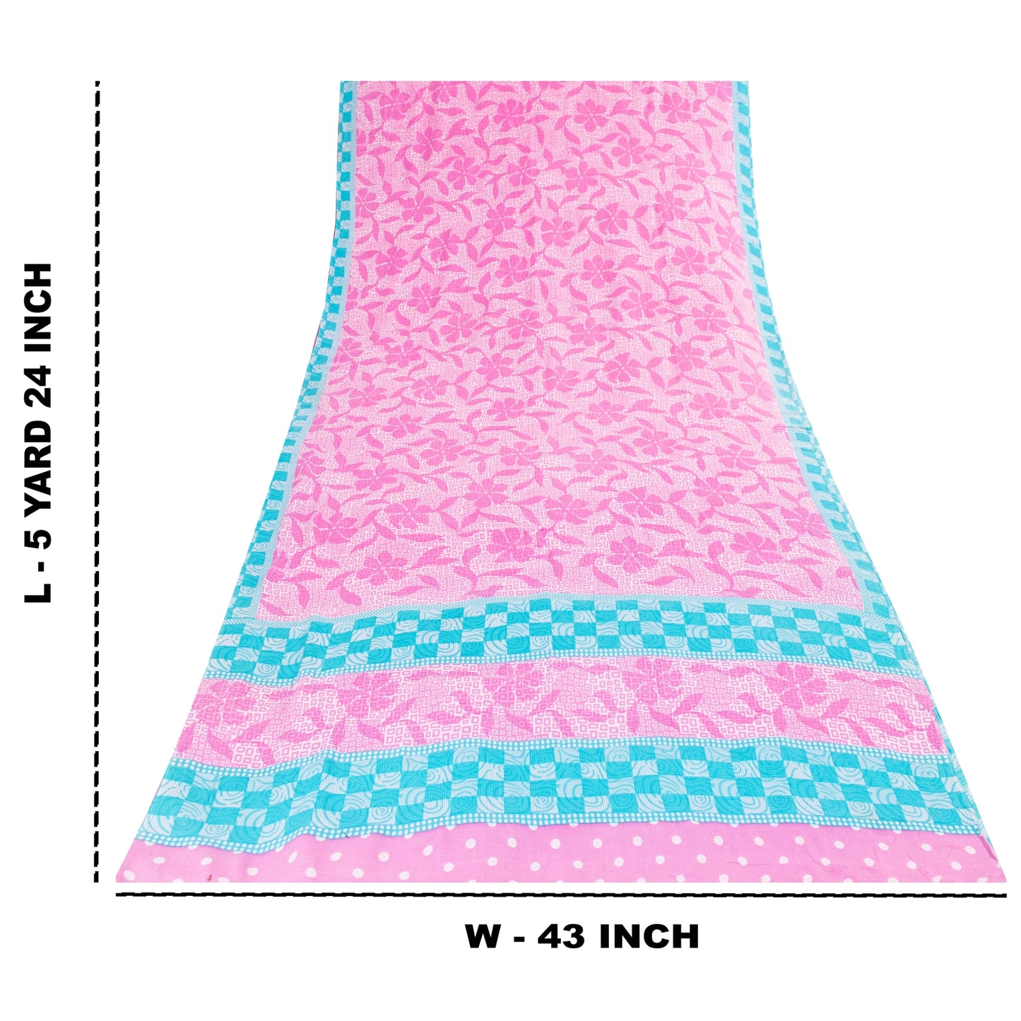 Sanskriti Vintage Sarees Pink 100%Pure Crepe Silk Printed Sari 5+yd Craft Fabric