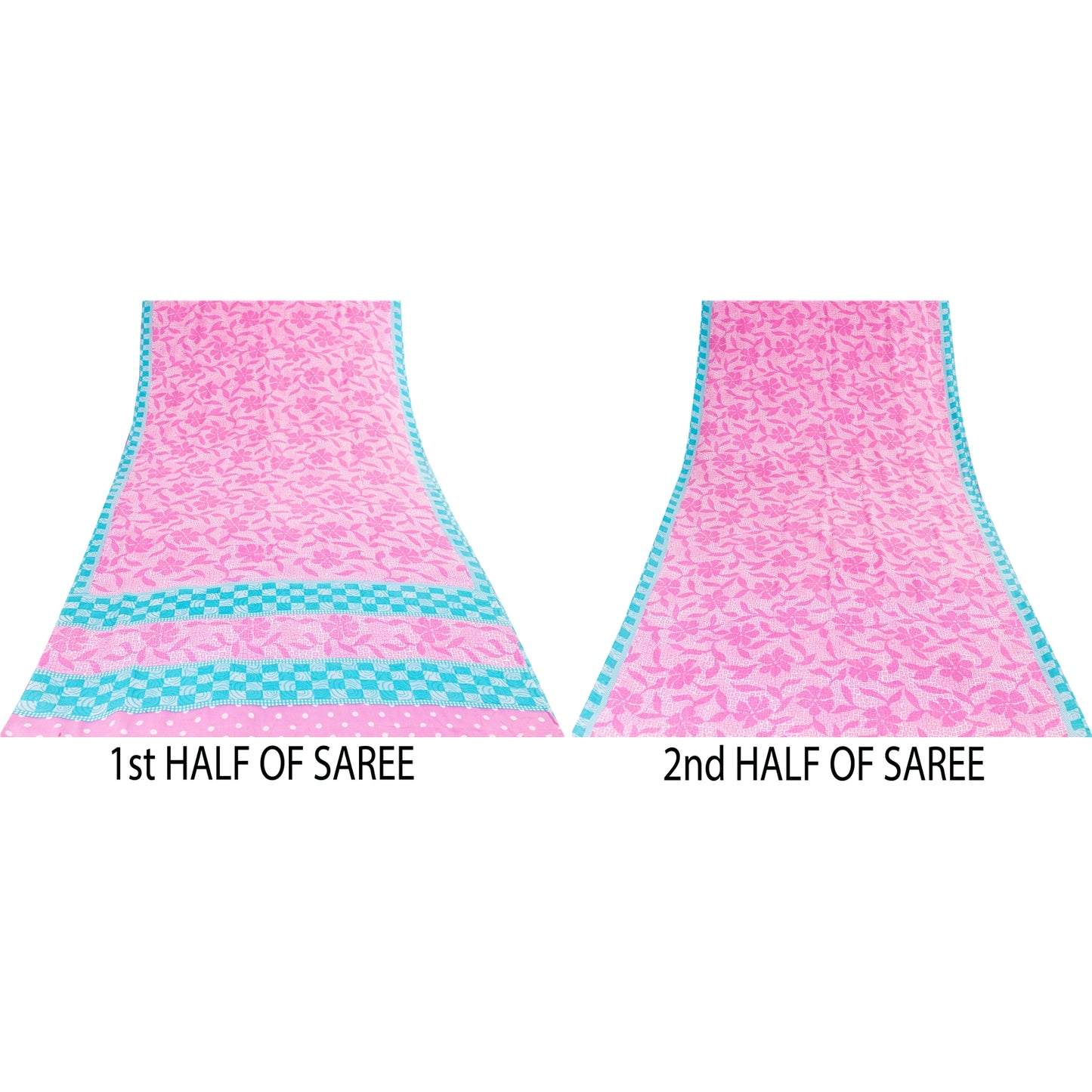 Sanskriti Vintage Sarees Pink 100%Pure Crepe Silk Printed Sari 5+yd Craft Fabric