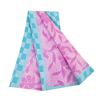 Sanskriti Vintage Sarees Pink 100%Pure Crepe Silk Printed Sari 5+yd Craft Fabric