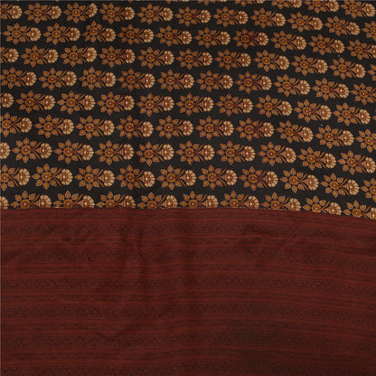 Sanskriti Vintage Sarees Black Pure Crepe Floral Printed Sari 5+yd Craft Fabric