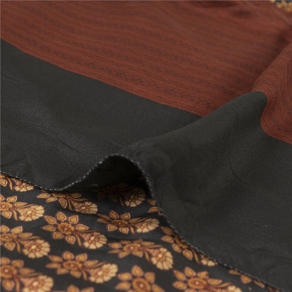 Sanskriti Vintage Sarees Black Pure Crepe Floral Printed Sari 5+yd Craft Fabric