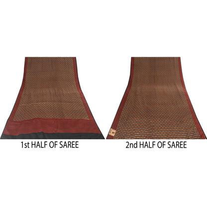 Sanskriti Vintage Sarees Black Pure Crepe Floral Printed Sari 5+yd Craft Fabric