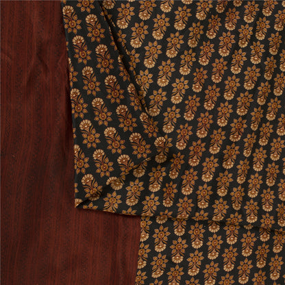 Sanskriti Vintage Sarees Black Pure Crepe Floral Printed Sari 5+yd Craft Fabric