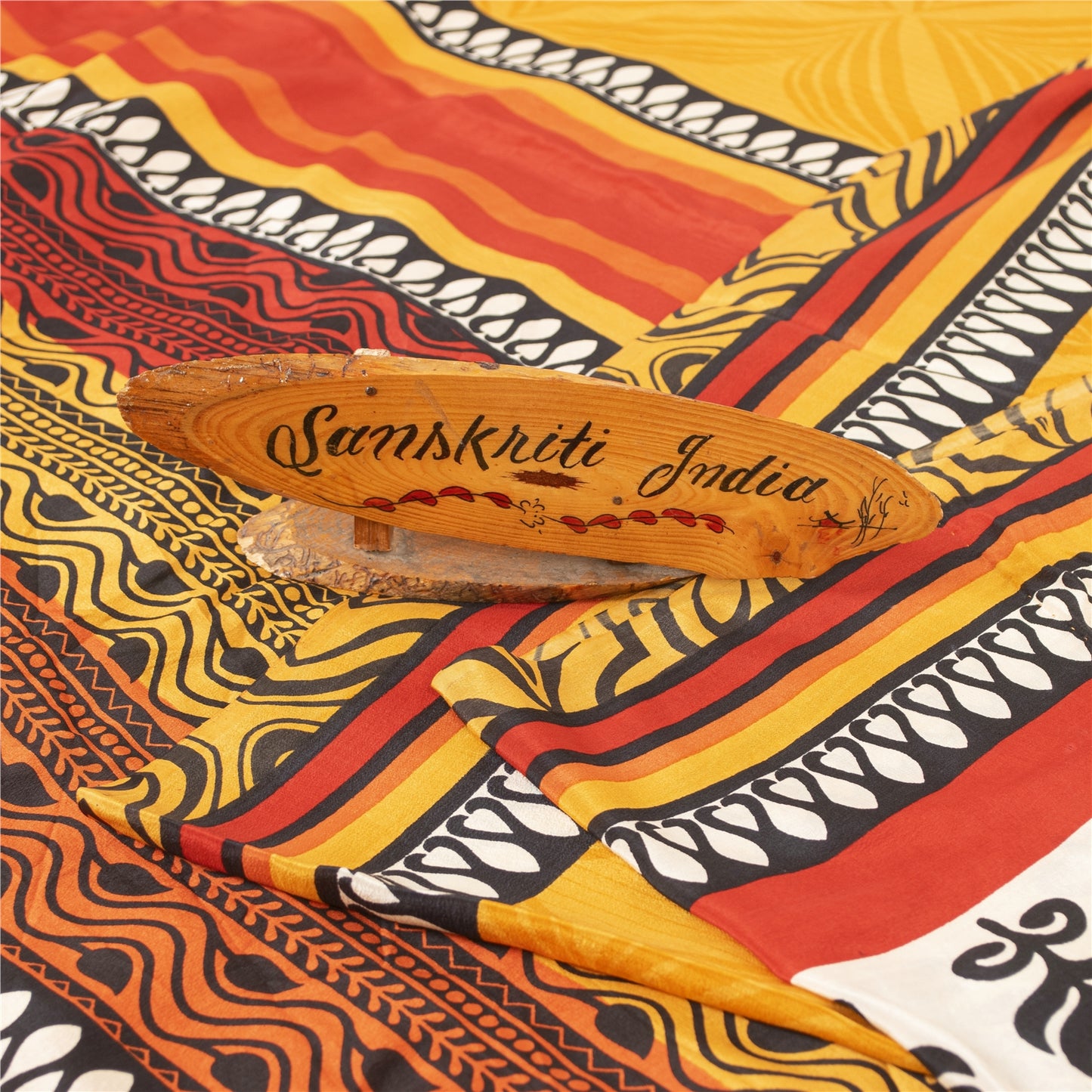 Sanskriti Vintage Sarees Yellow Pure Crepe Silk Printed Sari 5+yd Craft Fabric