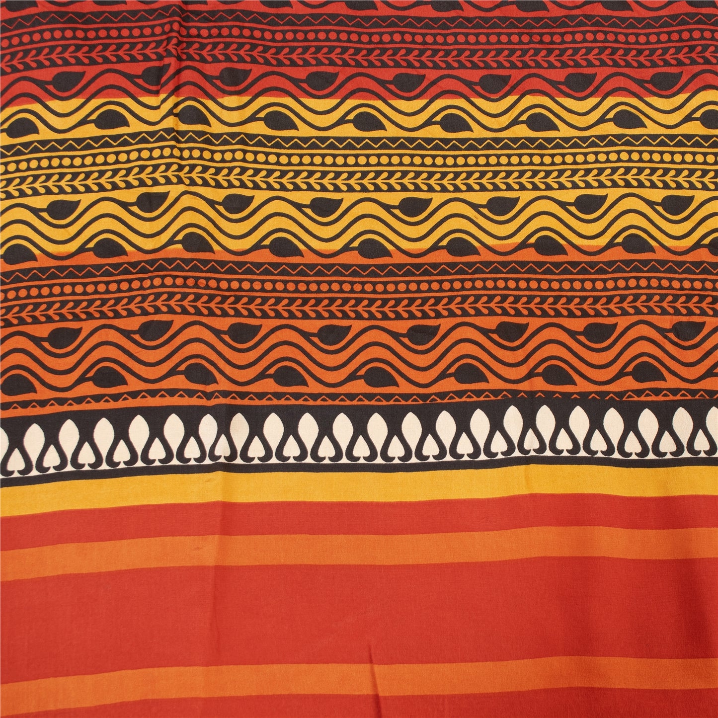 Sanskriti Vintage Sarees Yellow Pure Crepe Silk Printed Sari 5+yd Craft Fabric