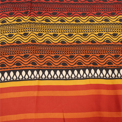 Sanskriti Vintage Sarees Yellow Pure Crepe Silk Printed Sari 5+yd Craft Fabric