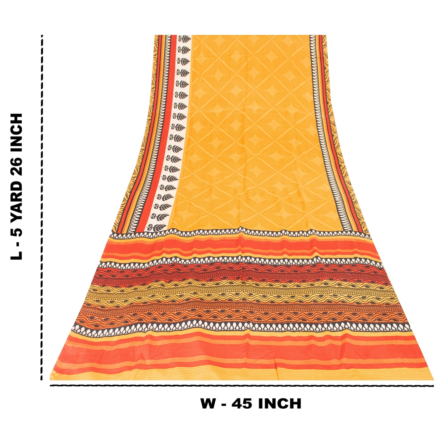 Sanskriti Vintage Sarees Yellow Pure Crepe Silk Printed Sari 5+yd Craft Fabric