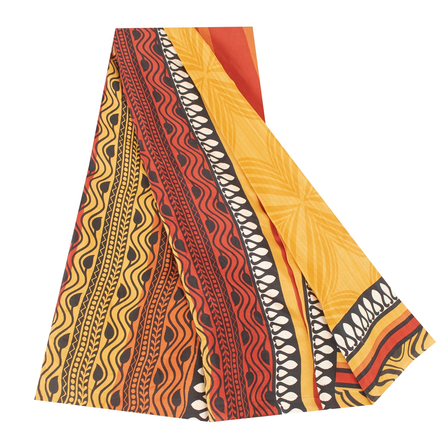 Sanskriti Vintage Sarees Yellow Pure Crepe Silk Printed Sari 5+yd Craft Fabric