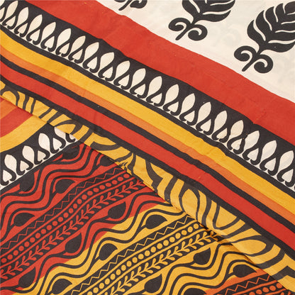 Sanskriti Vintage Sarees Yellow Pure Crepe Silk Printed Sari 5+yd Craft Fabric