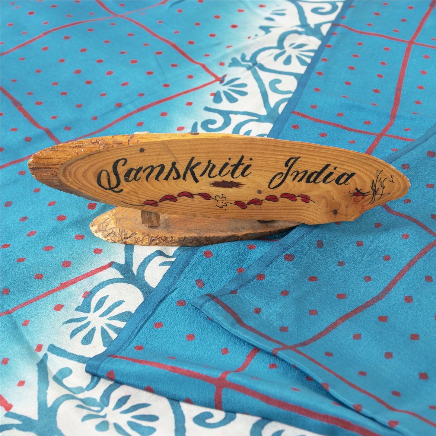 Sanskriti Vintage Sarees Blue & White Pure Crepe Printed Sari 5+yd Craft Fabric