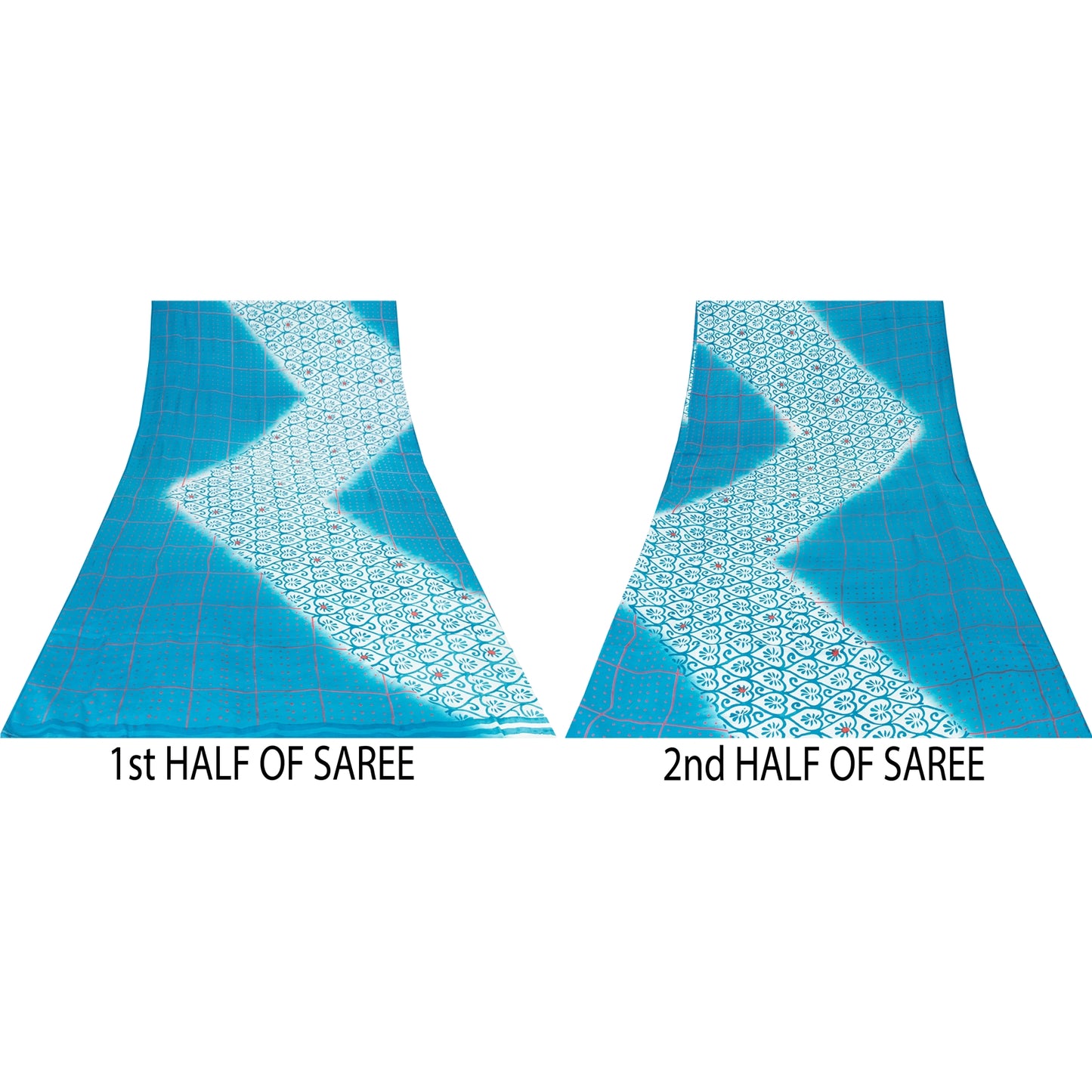 Sanskriti Vintage Sarees Blue & White Pure Crepe Printed Sari 5+yd Craft Fabric