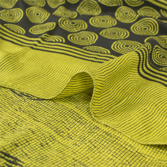 Sanskriti Vintage Sarees Green Pure Crepe Silk Printed Sari 5+yd Craft Fabric