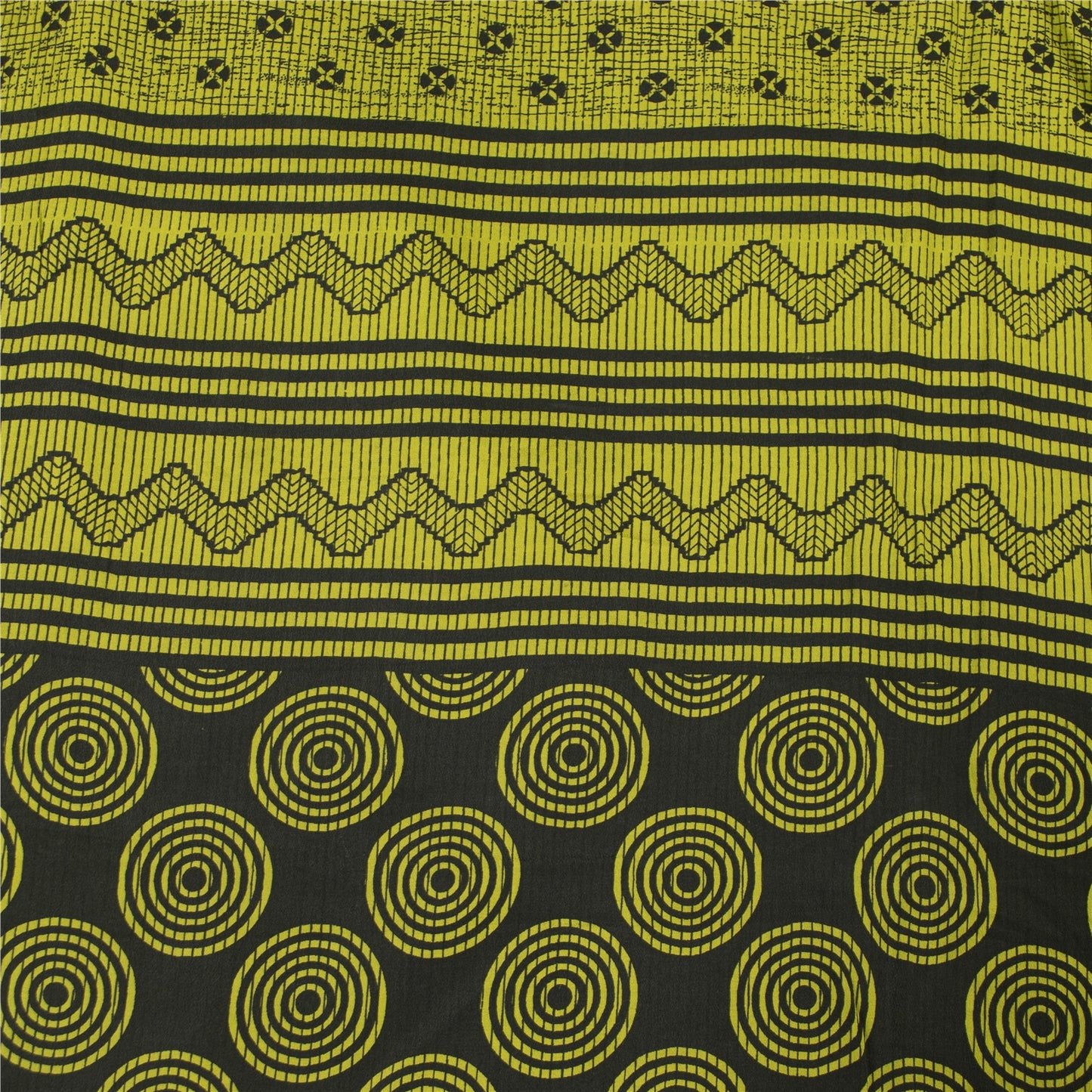 Sanskriti Vintage Sarees Green Pure Crepe Silk Printed Sari 5+yd Craft Fabric