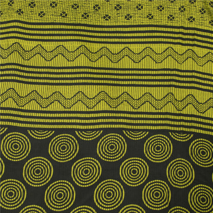 Sanskriti Vintage Sarees Green Pure Crepe Silk Printed Sari 5+yd Craft Fabric