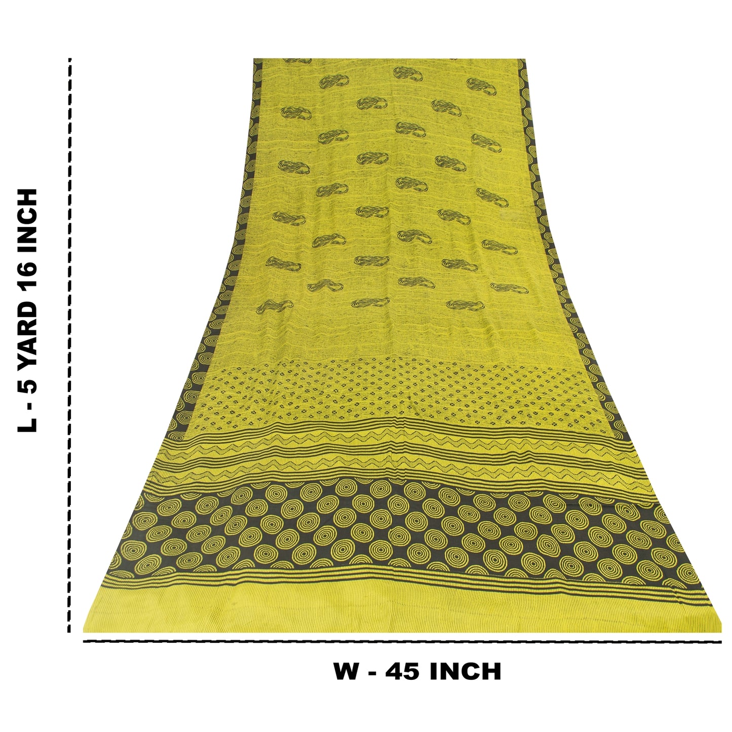 Sanskriti Vintage Sarees Green Pure Crepe Silk Printed Sari 5+yd Craft Fabric