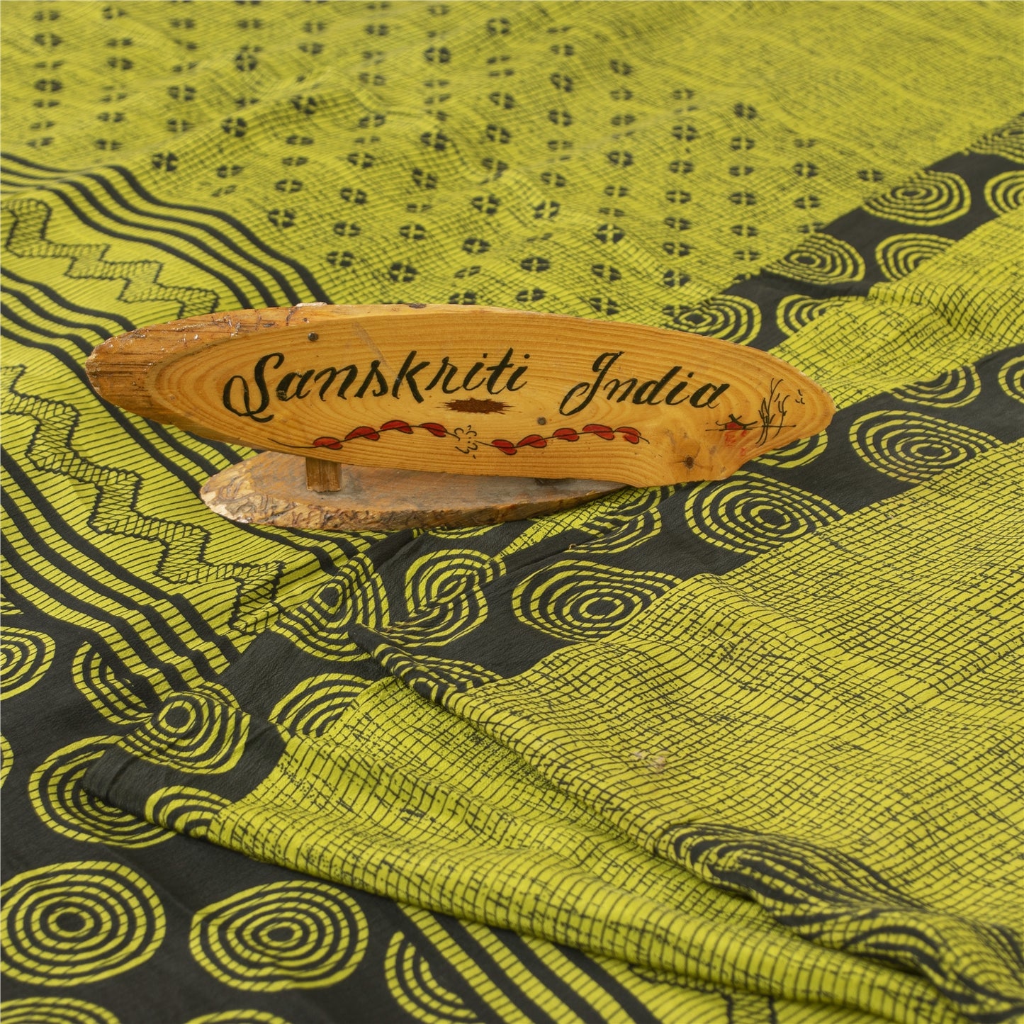 Sanskriti Vintage Sarees Green Pure Crepe Silk Printed Sari 5+yd Craft Fabric