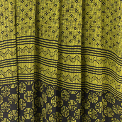 Sanskriti Vintage Sarees Green Pure Crepe Silk Printed Sari 5+yd Craft Fabric