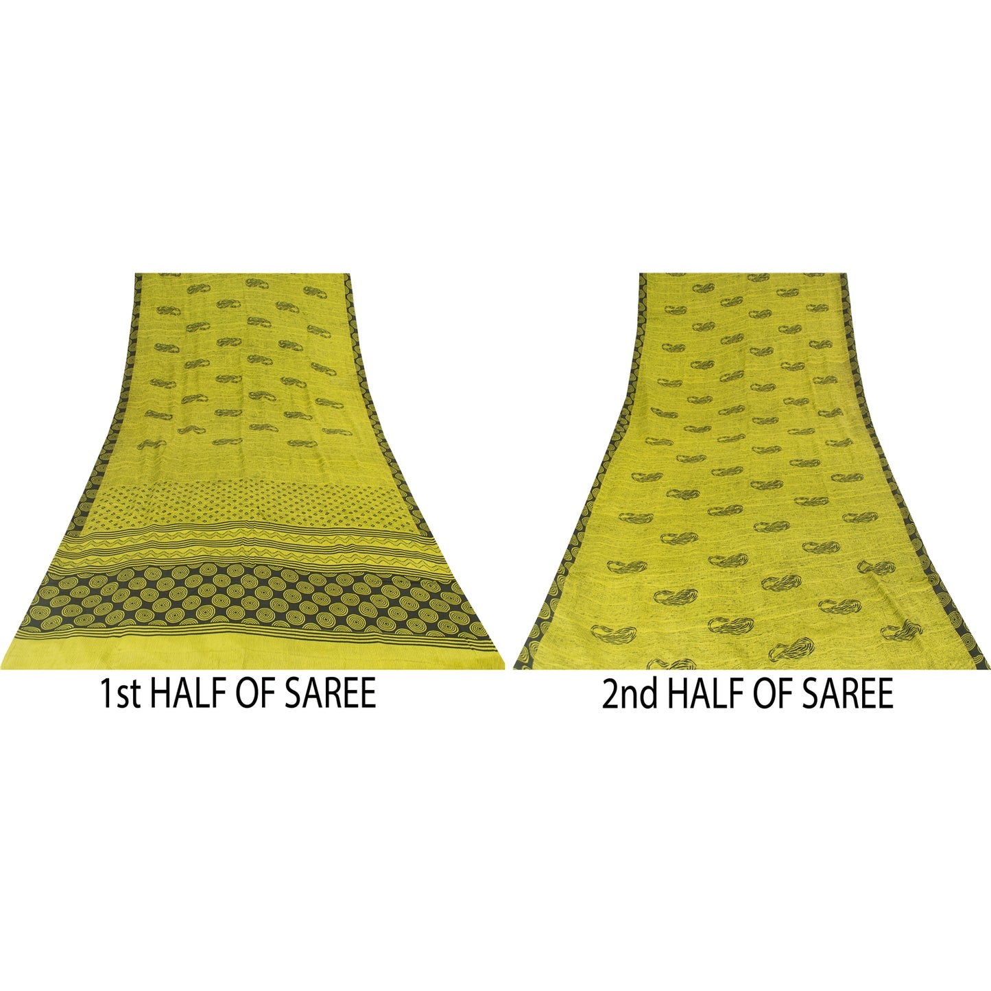 Sanskriti Vintage Sarees Green Pure Crepe Silk Printed Sari 5+yd Craft Fabric