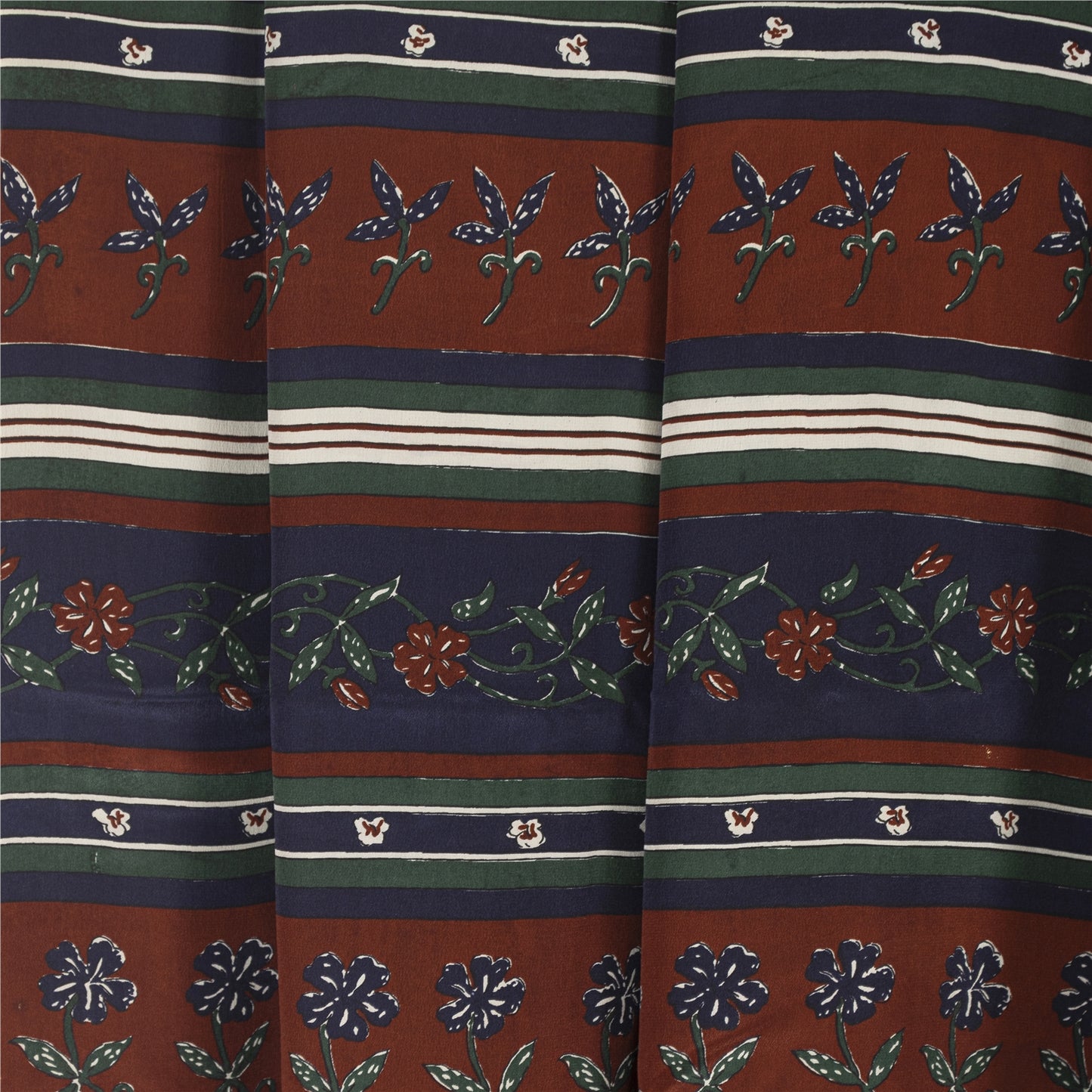 Sanskriti Vintage Sarees Blue Pure Crepe Silk Printed Sari 5+yd Craft Fabric