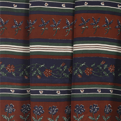 Sanskriti Vintage Sarees Blue Pure Crepe Silk Printed Sari 5+yd Craft Fabric