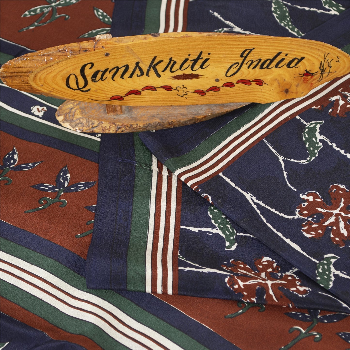 Sanskriti Vintage Sarees Blue Pure Crepe Silk Printed Sari 5+yd Craft Fabric