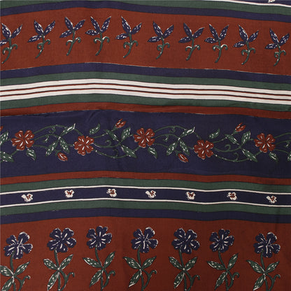 Sanskriti Vintage Sarees Blue Pure Crepe Silk Printed Sari 5+yd Craft Fabric