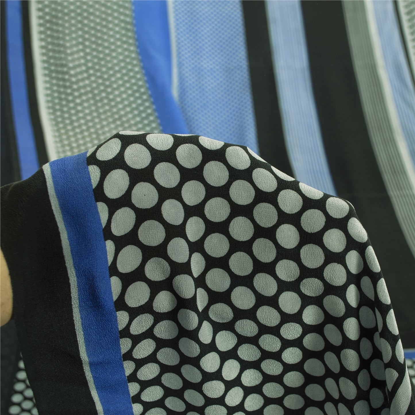 Sanskriti Vintage Sarees Black Pure Crepe Geometric Print Sari 5+yd Craft Fabric