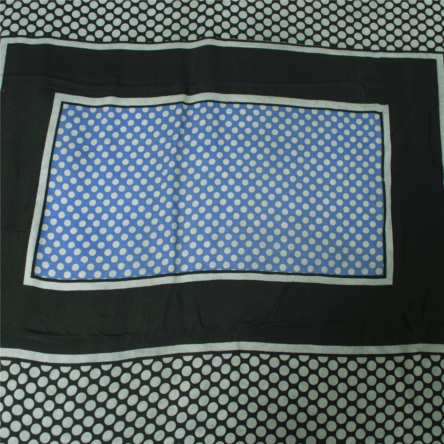 Sanskriti Vintage Sarees Black Pure Crepe Geometric Print Sari 5+yd Craft Fabric