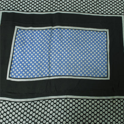 Sanskriti Vintage Sarees Black Pure Crepe Geometric Print Sari 5+yd Craft Fabric