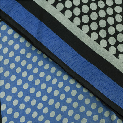 Sanskriti Vintage Sarees Black Pure Crepe Geometric Print Sari 5+yd Craft Fabric