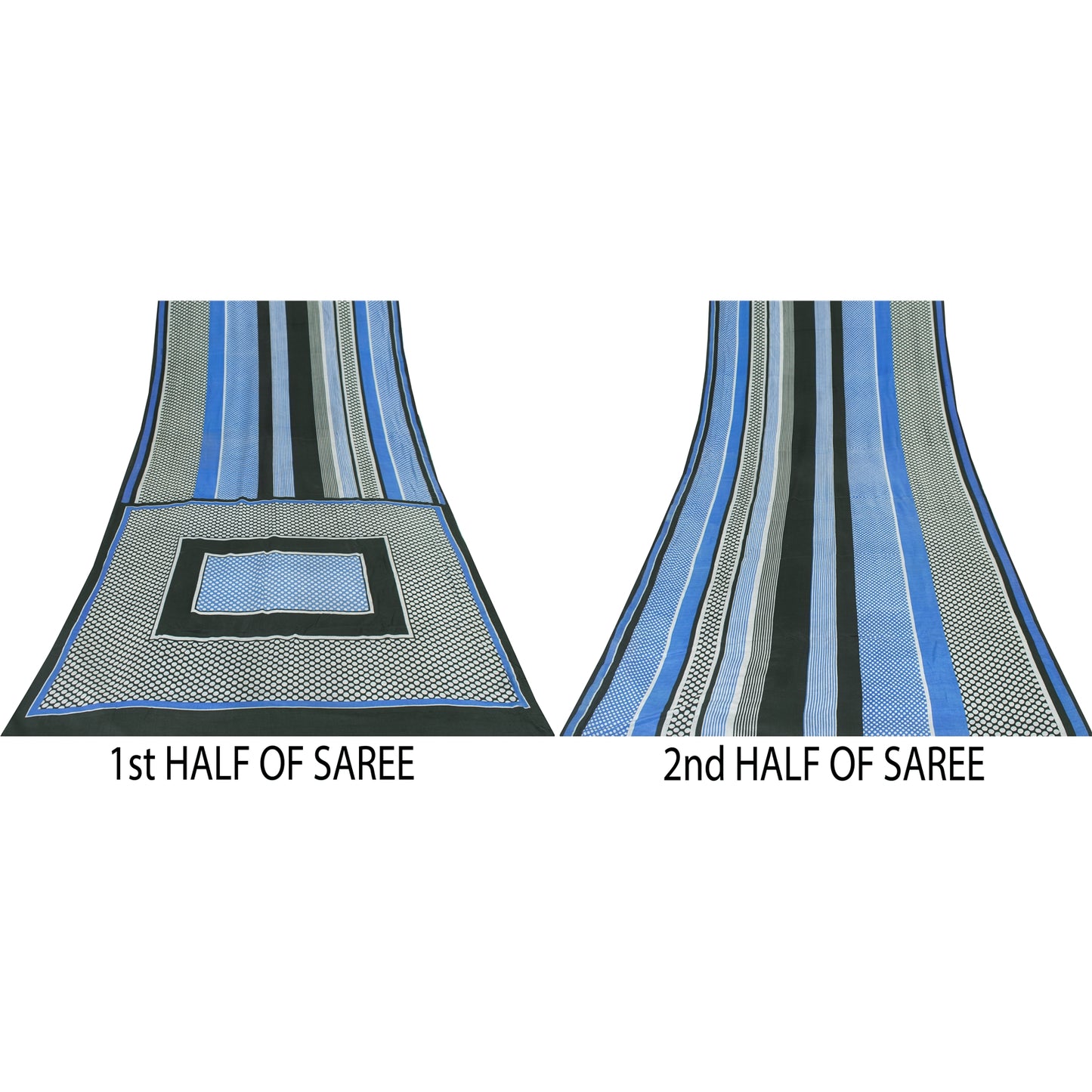 Sanskriti Vintage Sarees Black Pure Crepe Geometric Print Sari 5+yd Craft Fabric