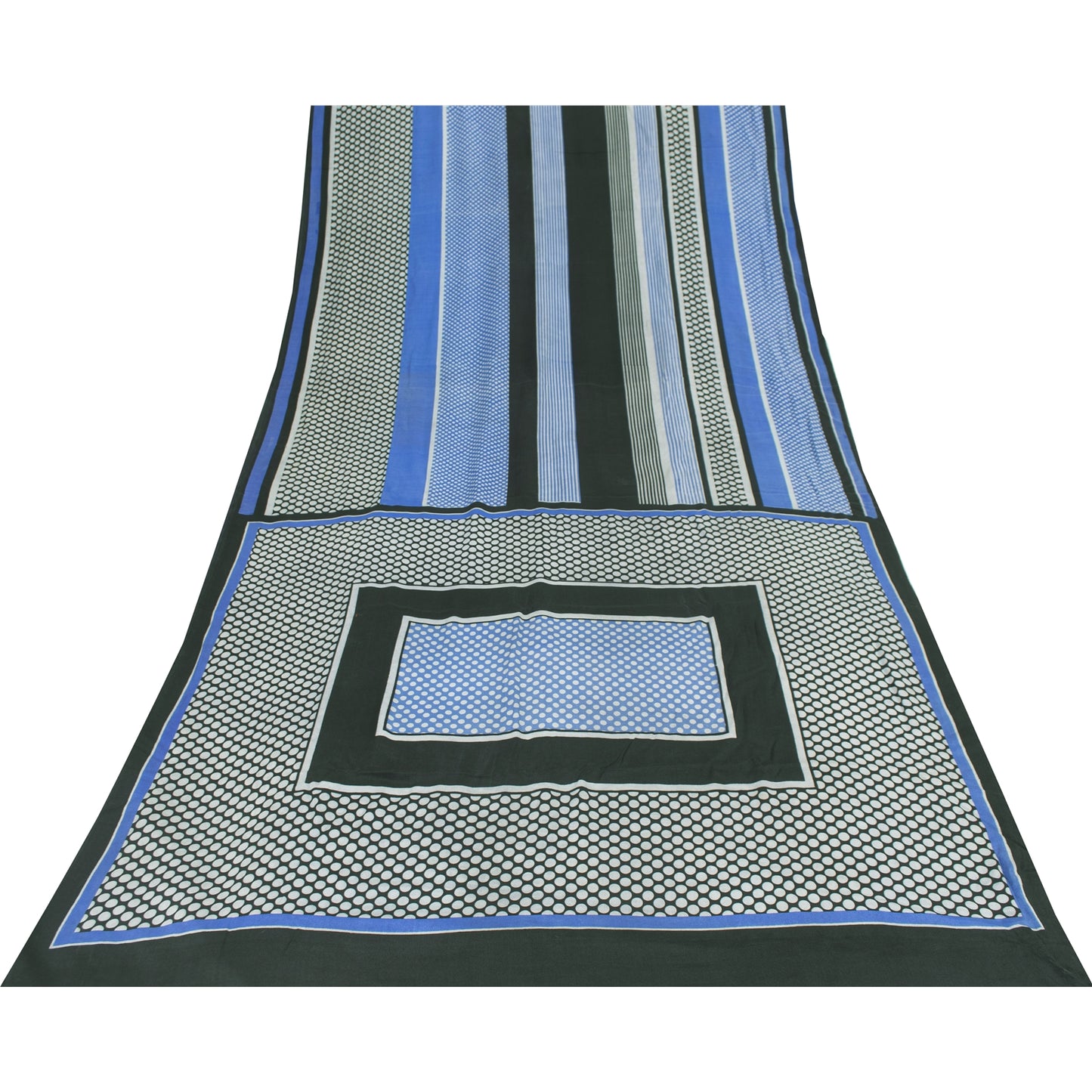 Sanskriti Vintage Sarees Black Pure Crepe Geometric Print Sari 5+yd Craft Fabric