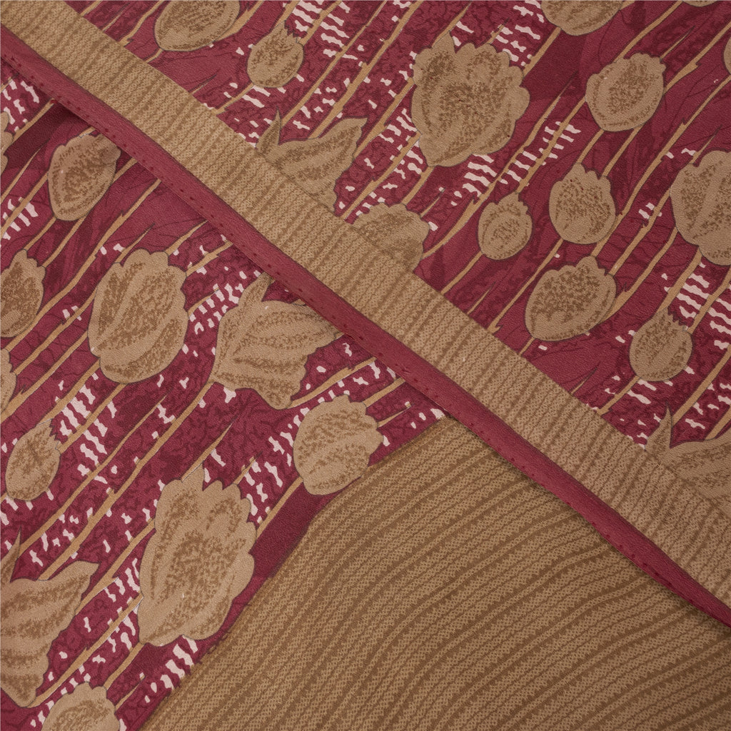 Sanskriti Vintage Sarees Pink Pure Crepe Floral Printed Sari 5+yd Craft Fabric