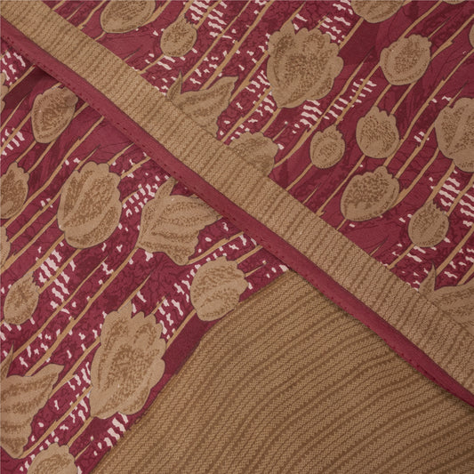 Sanskriti Vintage Sarees Pink Pure Crepe Floral Printed Sari 5+yd Craft Fabric