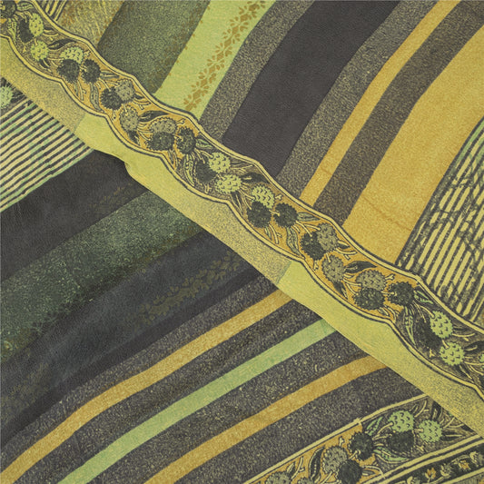 Sanskriti Vintage Sarees Multicolor Pure Crepe Silk Print Sari 5+yd Craft Fabric