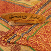 Sanskriti Vintage Sarees Orange Pure Crepe Silk Printed Sari 5+yd Craft Fabric